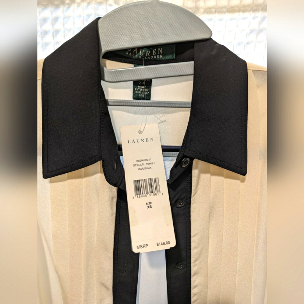 Ralph Lauren black and ivory colorblock silk shirt, XS, BNWT